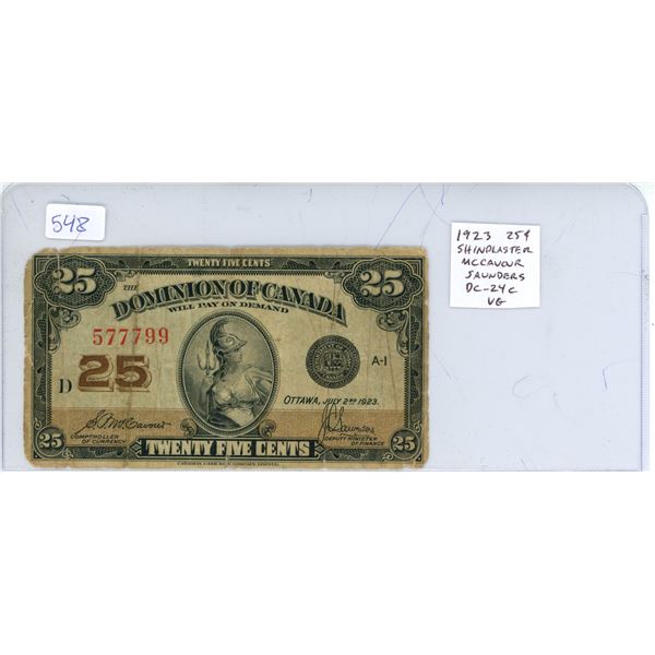 1923 25 Cents Shinplaster. McCavour-Saunders signatures. DC-24c. VG-8.