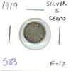 Image 1 : 1919 Canadian Silver 5 Cents. F-12.
