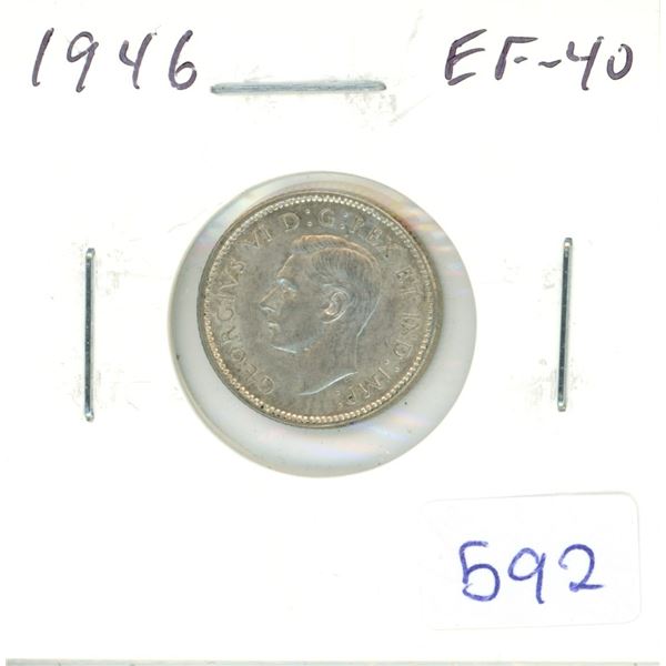 1946 Canadian Silver 10 Cents. EF-40. Nice.
