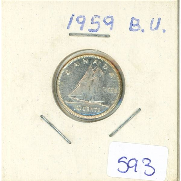 1959 Canadian Silver 10 Cents. BU. Nice.
