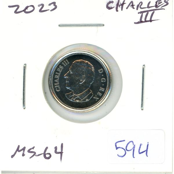 2023 King Charles III 10 Cents. The first issue for the new king. MS-64 from an original Royal Canad
