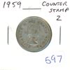 Image 1 : 1959 Canadian Silver 25 Cents Counter-stamped 2. Fine or better.