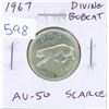 Image 1 : 1967 Diving Bobcat Silver 25 Cents. Rotated Die so the Bobcat appears to be Diving. AU-50. Scarce.