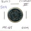 Image 1 : 2023 King Charles III 25 Cents. The first issue for the new king. MS-65 Gem from an original Royal C