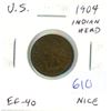 Image 1 : U.S. 1904 Indian Head Cent. EF-40. Nice.