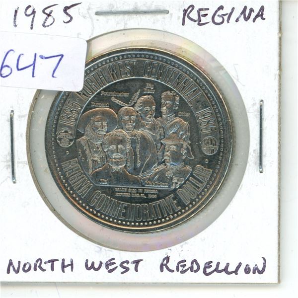 1985 Regina Trade Dollar. Depicts the leaders involved in the North-West Rebellion including Riel, D