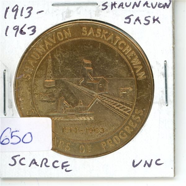1913 – 1963 Shaunavon Sask. Trade Dollar. Scarce. Uncirculated.
