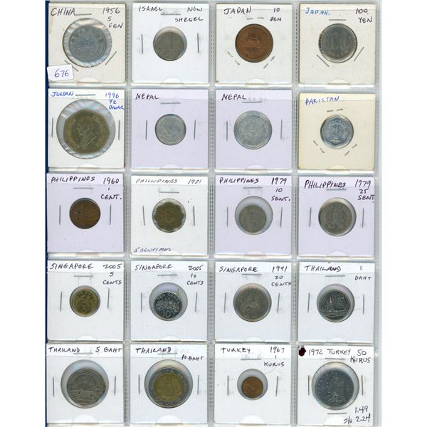 Lot of 20 Asian coins from China, Israel, Japan, Jordan, Nepal, Pakistan, Philippines, Singapore, Th