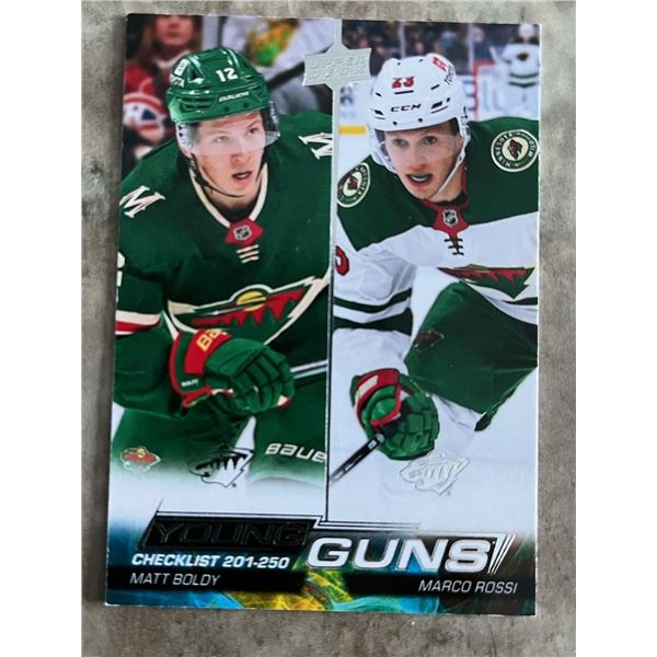 2022 23 Upper Deck Young Guns card.  Series 1 list. Card 250. Matt Boldy & Marco Rossi. Mint. In top