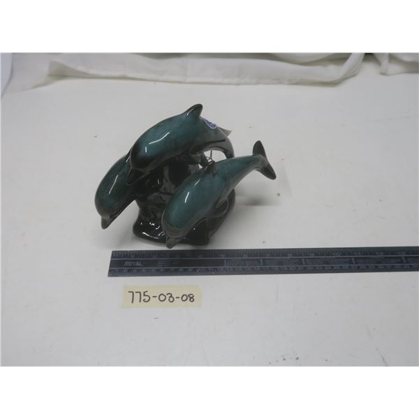 blue mountain pottery surfing dolphin trio 6" tall