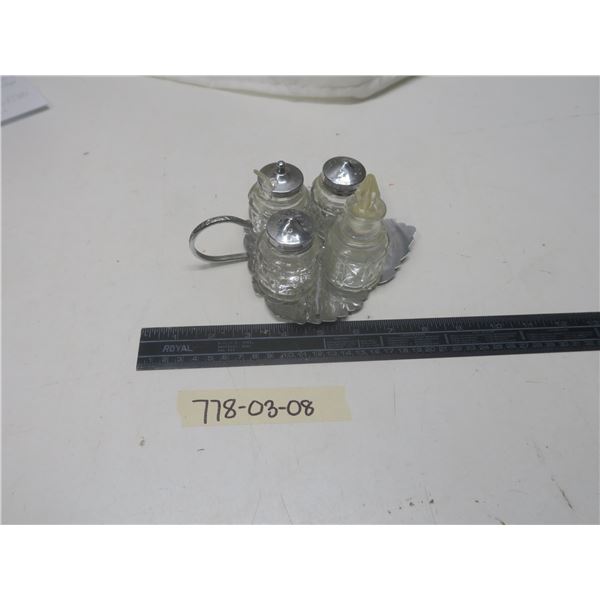 antique cruet condiment 5pc set leaf tray