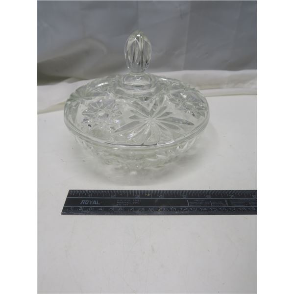 vintage crystal candy dish with lid 7" tall