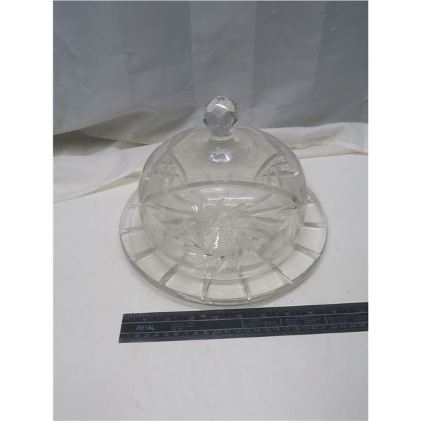 etched crystal covered cake stand 11"x8"