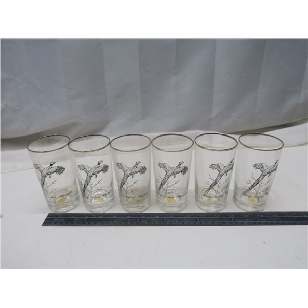 6 vintage federal sportsman ring necked pheasant glass tumblers