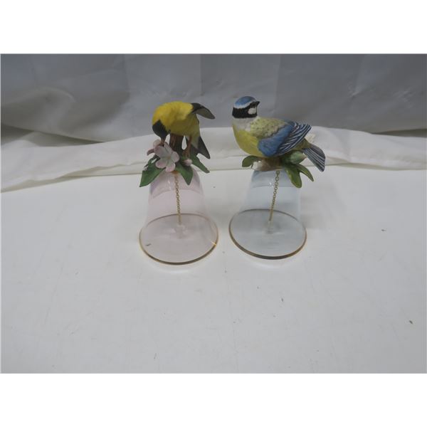 2 vintage 1980s franklin mint crystal birds with 24KT gold rim