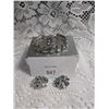 Image 1 : Iridescent Rhinestone Clip Earrings, Bracelet and Adjustable Ring