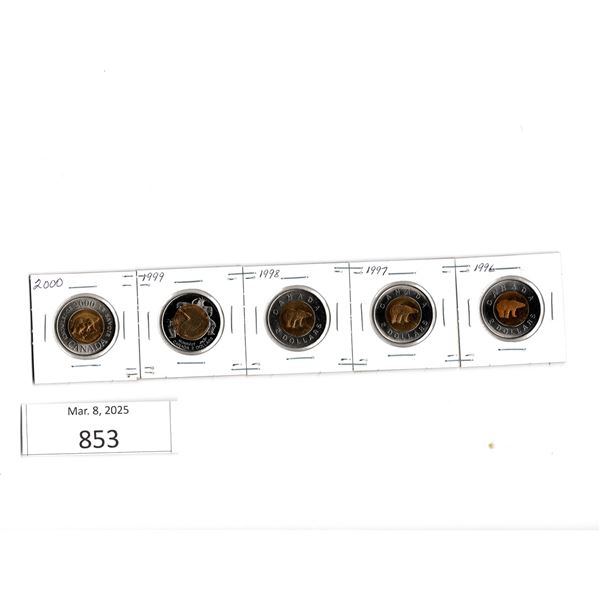 Five Canadian Toonies 1996 to 2000
