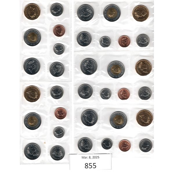 Five - 7 Coin Sets of 1997 Uncirculated Canadian Coins each are in their original RCM Envelope