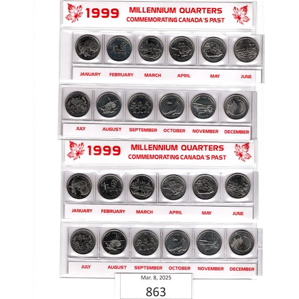 Five sets of Twelve 1999 Commemorative Millenium Quarters one for each month (Only Two sets are pict