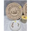 Image 2 : 2 CHEESE CRATES (27.5" EACH).  ST. BENOIT DU-LAC ABBEY, 2 SIDE PLATES, TUPPERWARE SUGAR BOWL.