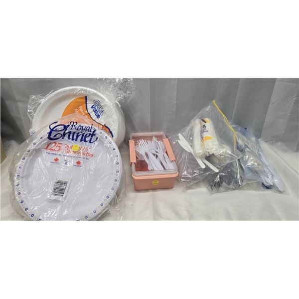 LOT OF PAPER PLATES & PLASTIC CUTLERY