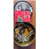 Image 1 : cookie tin of tools and assorted items