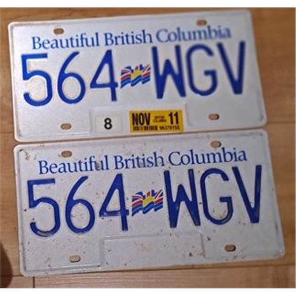 2008, or earlier, British Columbia Passenger License Plates 564-WGV