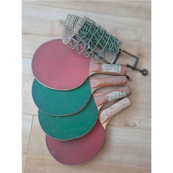 Vintage Wooden Ping Pong Paddles and net