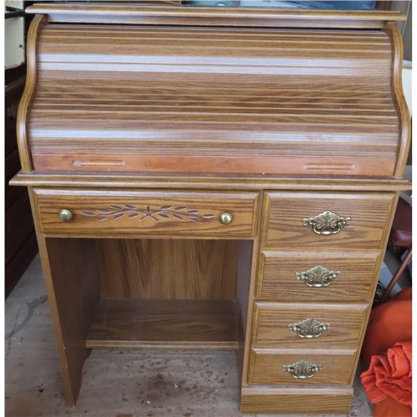 desk with 3 drawers and accordian style door 43"x34 3/4"x17"