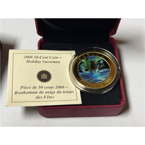 2008 Canadian Fifty Cent Coin - Holiday Snowman in Red Case
