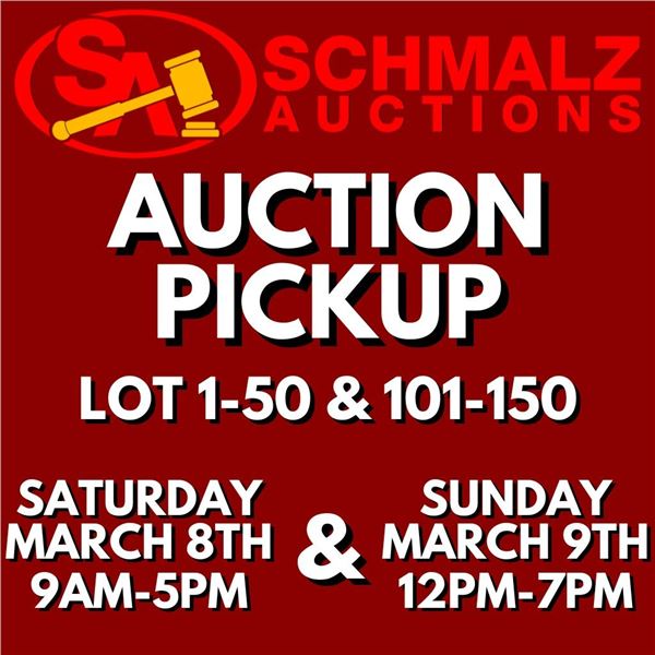 PICKUP: Saturday, Mar. 8th, 9AM-5PM & Sunday, Mar. 9th, 12PM-7PM