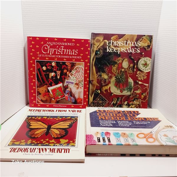 Lot of 4, Two Needle Work Books & Two Christmas Craft Books