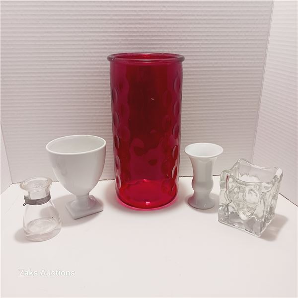Vintage Red Glass Thumb Print Vase & Small Decor Vases