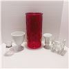 Image 1 : Vintage Red Glass Thumb Print Vase & Small Decor Vases