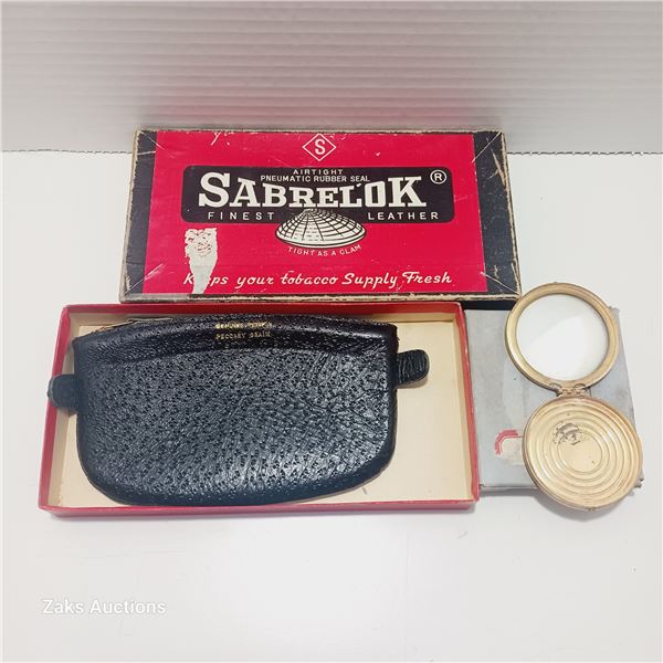 Sabrelok Tobacco Leather Pouch & Vintage Powder Compact