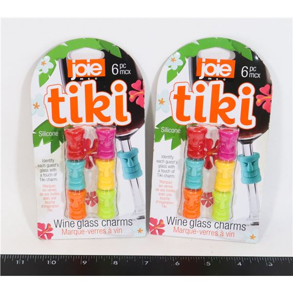 NEW 2PK OF 6 JOIE TIKI SILICONE WINE GLASS CHARMS