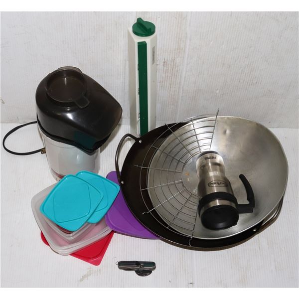 KITCHEN LOT -WOK, CORN POPPER, TIM HORTONS GO