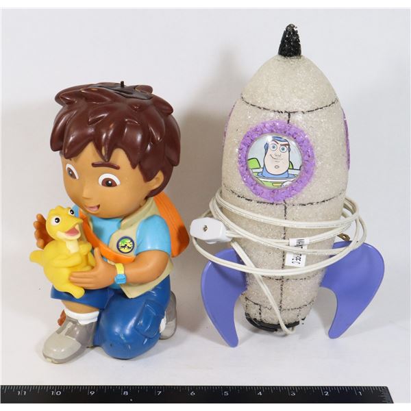 BUZZ LIGHT YEAR NIGHT LIGHT AND DIEGO PIGGY BANK