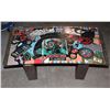 Image 1 : CUSTOM PAINTED GLASS TOP COFFEE TABLE