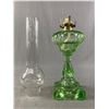 Image 2 : Vintage Green Glass OiL Lamp w/Chimney - 20" Tall