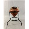 Image 1 : Cool Leather Covered Pottery Pot w/Painted Roadrunner w/Cactus Design - 6" Tall