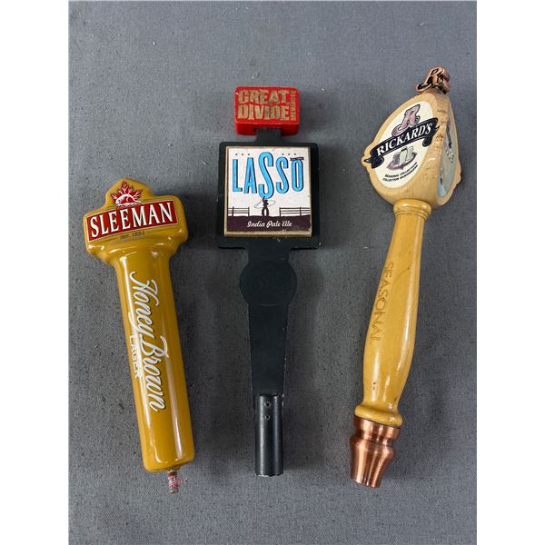 3 Vintage Bar Tap Pulls - Rickards Cardigan, Sleeman Honey Brown and Great Divide Brewing