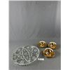 Image 1 : Vintage 13.25" Diam Glass Serving Plate & 3 Matching Gold "L.Parbus" Bavaria Germany Teacups w/ Sauc