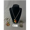 Image 1 : 3 Vintage Vibrant Coloured Pendant Necklaces. 18" L (2) & 28" L