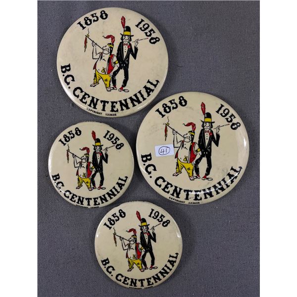 4 1958 B.C. Centennial Badges