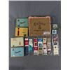 Image 1 : Vintage Lot - Grants Pass Paper Weight, Assorted Match Books & Cigarette Tins In Wood Cigar Box