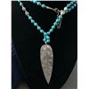 Image 2 : Vintage Hand Knotted Turquoise & Silver Beads w/ Pendant Necklace
