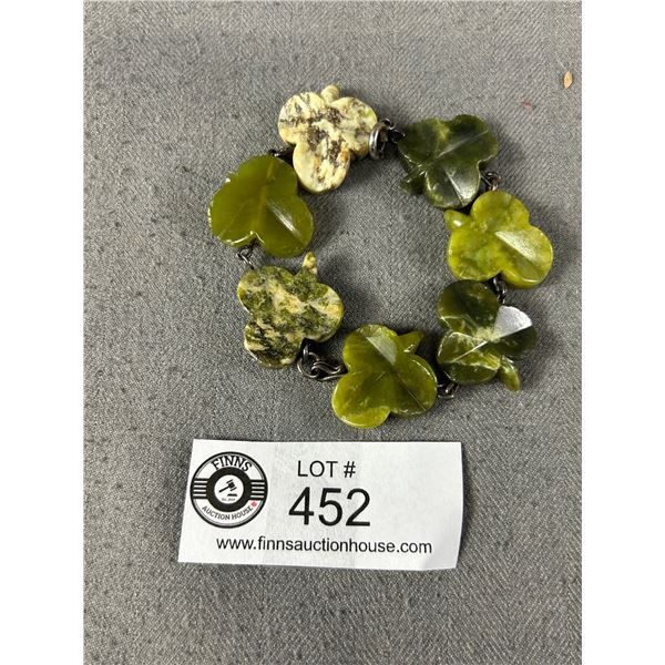Vintage Carved Green Stone Link Bracelet