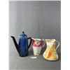 Image 1 : Vintage Décor - 10.5" H Teapot, 7"H Pink Floral Jug & 7.5" H Hand Painted Yellow Petals Jug
