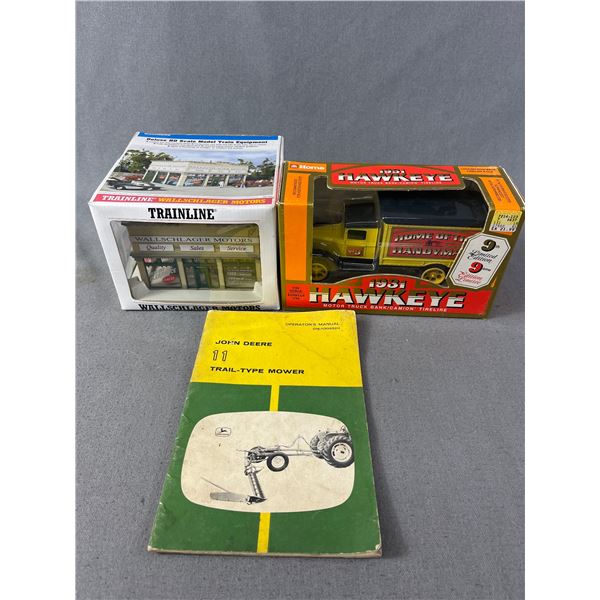 John Deere Trail Type Mower User Guide Plus a HO Scale Train Decoration and a Home Hardware Die Cast